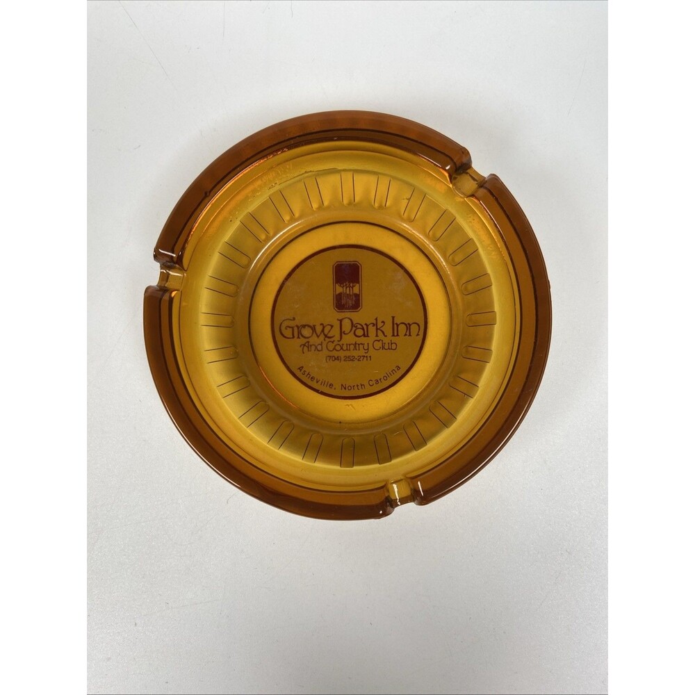 VTG GROVE PARK INN & COUNTRY CLUB ASHEVILLE NC AMBER GLASS ADVERTISING ASHTRAY